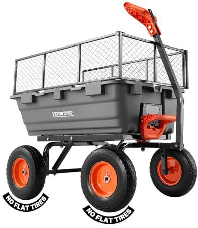 VEVOR Chariot de Jardin Basculant Max. 544 kg Chariot à Benne Basculante PP pour Transport de Bois Plantes Terre, Ridelles Amovibles, Poignée 2-en-1 Tractable, 4 Roues Increvables, Basculement à 90°