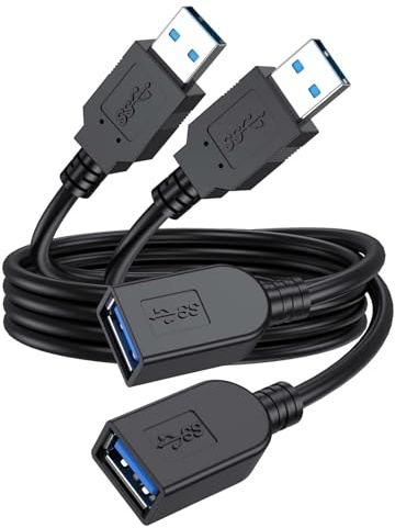 USB Extension Cable 3ft 2 Pack, USB 3.0 Extender Cord 5Gbps Data Transfer & 18W Fast Charging, Type A Male to Female Cables Compatible with Mouse, Keyboard, Hard Drives, Laptop, Monitor, Hub, Camera
