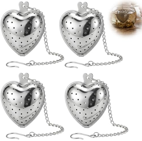 4-Piece Loose Leaf Tea Infuser, Stainless Steel Heart Tea Strainer Set, Tea Strainers for Loose Tea,Tea Diffusers for Loose Tea and Accessories for Home Office