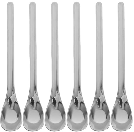 Cabilock 6 Cucharas de Postre de Acero Inoxidable con Mango Largo, Cucharillas para Café y Miel, Utensilios de Cocina Duraderos y Fáciles de Limpiar, Ideales para Té y Cócteles