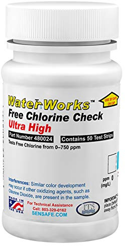 Industrial Test Systems WaterWorks 480024 Chlor-Teststreifen, ultra hohe Reichweite, 31 Sekunden Testzeit, 0–750 ppm Reichweite (50 Stück)