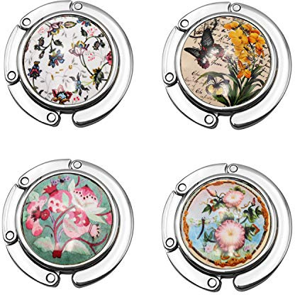skyllc® 4 Multicolor Round Folding Heart Bag Handbag Rhinestone Hook Hanger Holder 1.7
