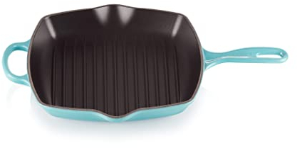 LE CREUSET Sartén skillet cuadrada grill de hierro fundido, 26 cm, Caribe, 20183261700422