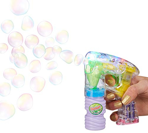 Relaxdays Seifenblasen-Pistole mit LED-Licht, inkl. Seifenlauge, handlich, für Party und Karneval, transparent