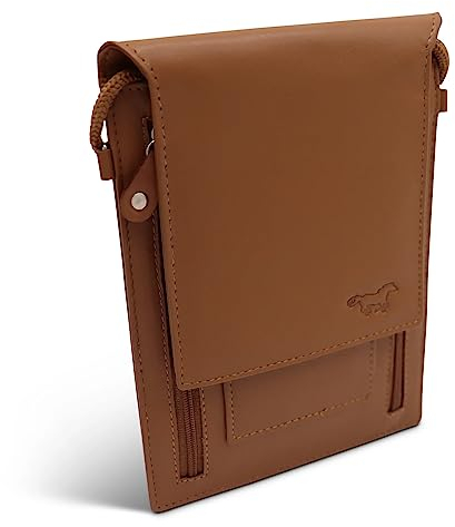 Safekeeepers Brustbeutel aus Leder - Brusttasche, Reisepass Tasche - Reisegeldbeutel, Reiseorganizer Herren Damen - Cognac Braun