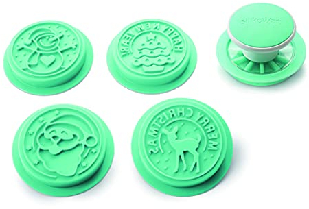 silikomart | Kit Stampi in Silicone per Biscotti XMAS STAMP, Composizione kit 1 Tagliapasta in TRITAN™ Trasparente, 4 Stampi in Silicone, 1 Ricettario, Ø 87 mm h 16 mm, Made In Italy