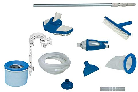 Intex Deluxe Automatic Surface Skimmer Bundled with Maintenance Kit w/ Vacuum & Pole, Swimming Pool Cleaning Tools for Above Ground and InGround Pools