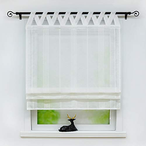 Joyswahl Raffrollo halbtransparentes Unifarbiges Bändchenrollo mit Längsstreifen »Thea« Schals mit Schlaufen Fenster Vorhänge BxH 100x140cm Weiß 1er Pack