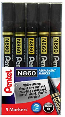 Pentel N860 Permanent Marker Chisel Tip Pack of 5 Black