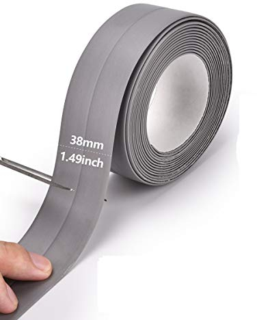 GoHoKi Bath Sealant Caulk Strip Silicone Kitchen Waterproof Adhesive Tape Sealant PVC Water Resistant Anti Mould Sealing Tape for Bathroom Kitchen Toilet Wall Corner Window Sill 38MM X 3.2M Grey