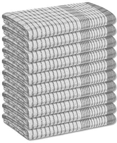 A & B TRADERS Wonderdry Tea Towels Kitchen Pack of 10, Cotton Absorbent Long Lasting Catering Bar Towels (Grey)
