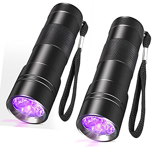 SEVENKA Black Light Flashlight, 2 Pack 12 LED UV Blacklight Flashlight, 395nm Handheld Mini Torch Light, Professional Urine Detector for Dog Pet Urine Stains, Bed Bugs and Scorpions.