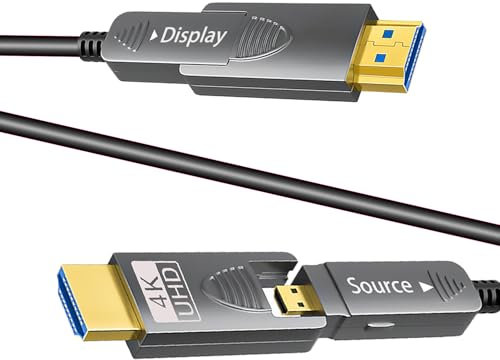 Câble HDMI 4K de 7,6 m, câble HDMI à fibre optique, micro HDMI vers HDMI, détachable de type A + Type D, ultra vitesse 18 Gbit/s, 4K 60 Hz, fin et flexible, câble HMDI long étendu, DVI vers HDMI