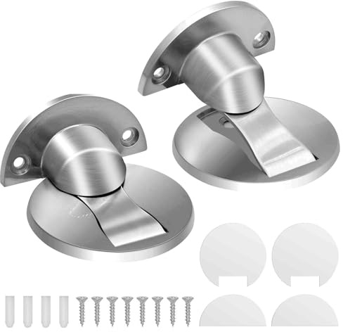 Magnetischer Türstopper, 2er-Pack Edelstahl-Bodenmagnet-Türstopper, selbstklebend, aus gebürstetem Nickel, unsichtbar, strapazierfähig, silberfarben, magnetischer Türhalter, kein Bohren