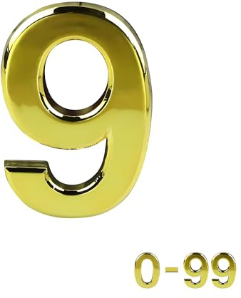 Gold Door Numbers Stick On, 0-99, Letters A, B, C, D, 3'' House Numbers Self Adhesive Stickers, For Doors, Mail Boxes, Hotel Rooms (9)