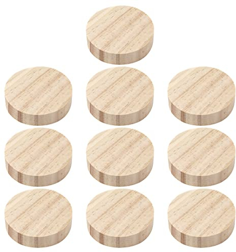 HEVSTIL 10-Pack Wooden Base,Round Wooden Plaque Wooden Display Risers Hot Toys Cute Figure Base for Display Ideal Art and Crafts Ornaments,Small