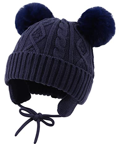 XIAOHAWANG Caldo Cappello Invernale per Bambini Lavorato a Maglia per Ragazzi Ragazze Bambino Neonato Toque con Pompon, Pompon Blu Navy., 2-6 Anni
