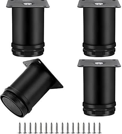 LYCXAMES 4 Piezas Patas para Muebles Regulables, 50 * 50mm Ronda Patas de Mesa Acero Inoxidable, Patas Ajustables para Muebles Sofá Mesa Estantes, Negro