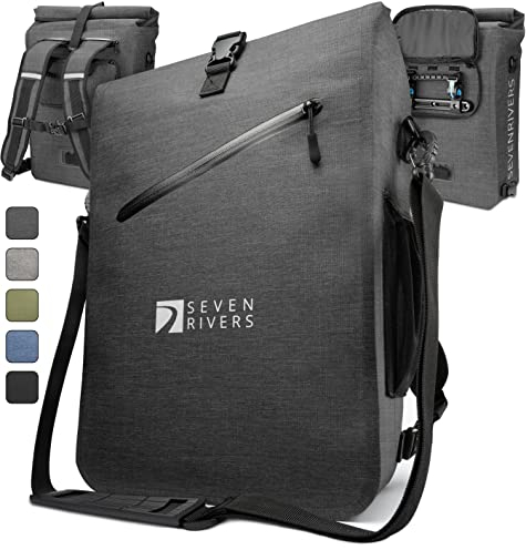 SEVENRIVERS 3 in 1 Fahrradtasche - Rucksack, Gepäckträgertasche & Umhängetasche in einem - Wasserdicht & PVC frei - inkl. Laptop-Tasche (24L) (Anthrazit)