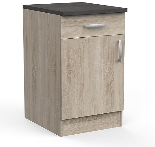 möbelando Wandhängeschrank >Paprika< in Sonoma Eiche/Beton - 50x85x60cm (BxHxT)
