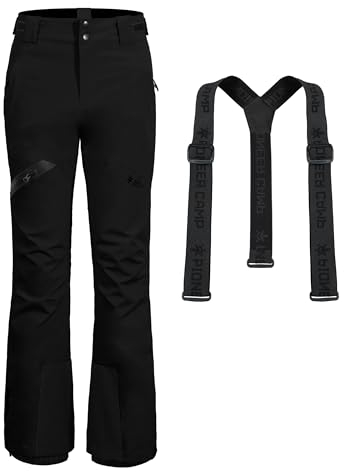 Pioneer Camp Pantaloni da Sci da Donna Cuciture Nastrate Impermeabili Ghette da Neve Integrate Ginocchio Articolato Bretelle Staccabili Regolabili Pantaloni Softshell Invernali da Esterno Nero L