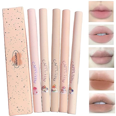 Domality 5 Farben Lip Liner Stift Set, 5 Stück Nude Pink Lippenstift Set, Langlebiger Wasserdichter Cremiger Lippenstift mit Mattem Finish für Definiert Perfekte Lippenform