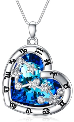 enjoylifecreative Damen 12 Sternzeichen Kristall Halskette 925er Sterling Silber Horoskop Geburtsstein Anhänger Kette Sternbilder Astrologie Schmuck Geschenke für Frauen Mädchen