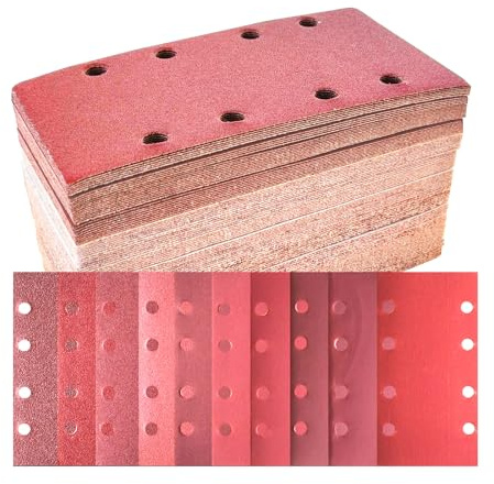 Wanmutrun 93x185mm Schleifblatt Set 100Stück Körnung 40 60 80 120 240 320 600 1000 1500 2000, 8Loch Schleifpapier Klett für Schwingschleifer Polieren von Holz Metall und Farbe