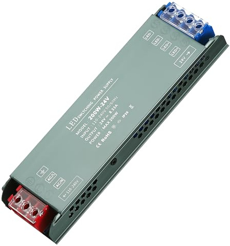 JIZZU Led Trafo 24V 200W Trafo Netzteil, LED Transformator 240V AC auf 12V DC 8.33A Extra Dünn Treiber Netzteil Adapter LEDS Schalt Niedervolttrafo für LED-Streifen MR11 MR16 Glühbirnen