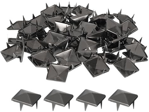 sourcing map Quadratische Pyramidennieten, 15 mm, Vierbacken-Nieten, Kupfer, Punk-Rock-Nagelkopf-Punkte, für Kleidung, Taschen, Lederschuhe (Metallic-Schwarz)