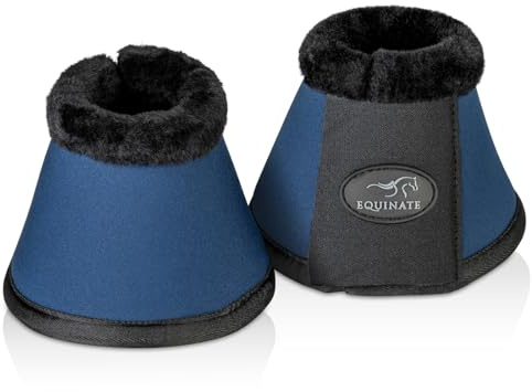 Equinate Hufglocken Furlyn mit synthetischem Lammfell XL Navy - Robuste und stoßdämpfende Neopren Springglocken - Hufschutz für Training und Turniere - 2er Set