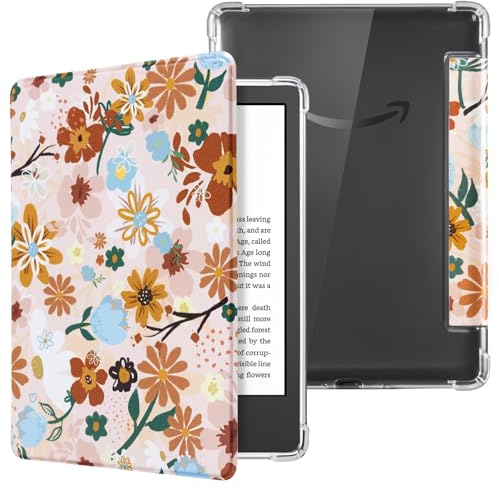CoBak Hülle für 6 Neu Kindle 11. Generation 2024 und 2022 e-Reader (Modell Nr. C2V2L3/RS23CV), Transparente Rückseite Leichte mit Auto Schlaf/Wach Funktion, Ieuchtende Blumen 59-T