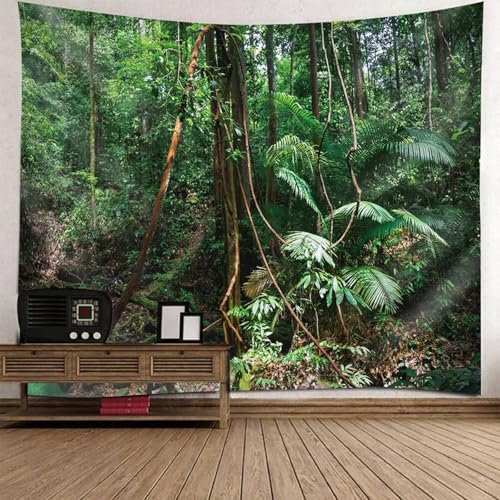 Mesnt Wandbehang Wald, 240x220cm Tropische Pflanzenwaldlandschaft Wandbehang Wandteppich für Meditation Schlafzimmer Wohnzimmer Schlafsaal | Grün