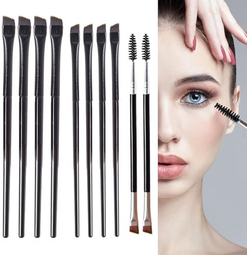 10 pcs Eyebrow Brush,Eyelash Brush Flat Tint, Eyebrow Spoolie Angled Ultra Thin Angled Eyeliner Eyeshadow Makeup Brush, for Eyelash Extension and Lifting Eyebrow