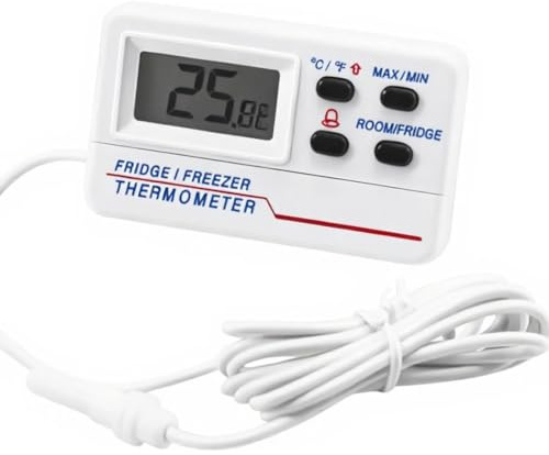 JUNLIXN Digital Refrigerator Thermometer, -50 °C to 70 °C Digital Fridge Freezer Thermometer Temperature Warning Alarm LCD Display Fridge Refrigerator Freezer