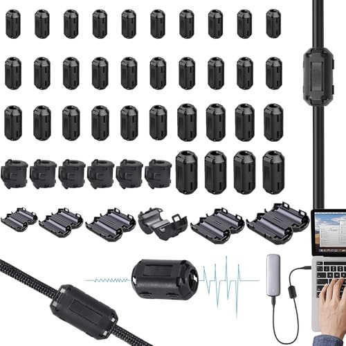 lurora2021 40 Stück Ferritkerne für Kabel Ferritkerne Entstörfilter Ferritfilter Emi Rauschunterdrückung Kabel-Clip Ferrit Ring für Kabel, Usb-Kabel, Mauskabel, Tastaturkabel(3.5/5/7/8/9/13mm,Schwarz)