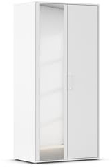 Rauch Möbel Hamilton, Kleiderschrank, Schrank, Garderobe, Organizer, 2-türig, mit Spiegel, Farbe Weiß, Stangengriff Weiß, 93x194x54cm