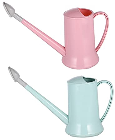 GALPADA 2l Plastic Sprinkling Kettle Watering Can Set, Garden Irrigation Tool with Long Spout for Indoor Outdoor Plants, Translucent Pink and Green Watering Pots for Flower and Seedling