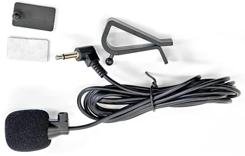 KIRVOS Microfono per Autoradio con Connettore 3,5 mm – Microfono Esterno per Autoradio, GPS, Lettori CD/DVD – Cavo da 3 Metri con Supporto a U e Adesivo Universale