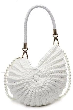 HiTotes snäckskal väska skal handväska för kvinnor sommar strand crossbody väska snäckskal kuvertaxel handväska med pärlrem, Vitt, 27cm