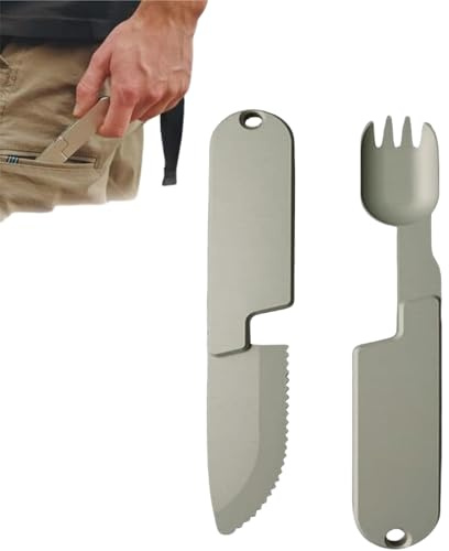 2 in 1 Camping Eating Utensils Set, Portable Detachable Knife Spork Cutlery Set Reusable Magnetic Camping Knife and Fork Set for Fishing Lunch Hiking Outdoor All (K)