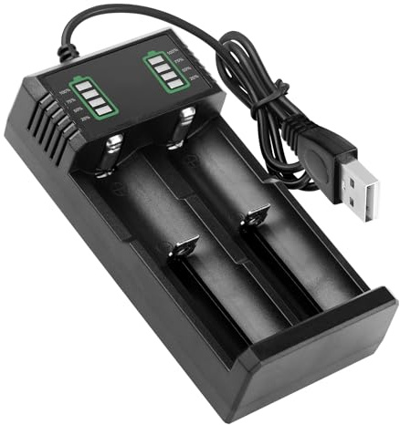 Cargador 3.7V para 18650 18350 14500 16340 17500 17670 18500 21700 26650 Li-Ion Battery, 2 Baterías Charger Pilas Recargables Inteligente Rápido, Cargador Batería Profesional con Micro USB