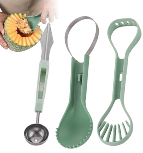 Cortador de bolas de sandía, cortador de acero inoxidable para frutas con asas antideslizantes, herramienta de cocina versátil, cortador de sandía para camping, casa o fiesta