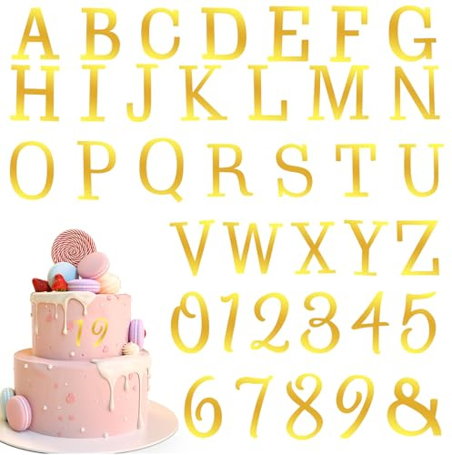 XLIUAX Lot de 37 lettres en acrylique doré pour gâteau, topper de gâteau avec lettres dorées, décoration de gâteau personnalisée DIY avec lettres de A à Z et chiffres de 0 à 9 pour mariage