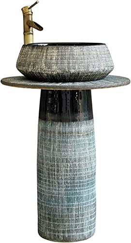 Keramisk handfat, handsnidat och målat handfat i keramiskt stil, kreativt handfat på stativ 80 x 55 cm (handfatset + kran) (stående handfatsset + kran)