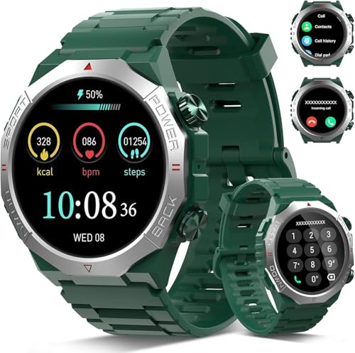 Reloj Inteligente Hombre Mujer, 1,39 Smartwatch con Llamada, Militar Smart Watch con 112 Modos, Impermeable IP68 Reloj Deportivo con Podómetro/Monitoreo de Sueño/Pulsómetro para Android iOS, Verde
