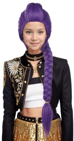 Karlery Flicka lång lila flätad vadlängd peruk tecknad anime film cosplay peruk värmebeständig syntetisk fiber justerbar storlek för halloween kostymfest