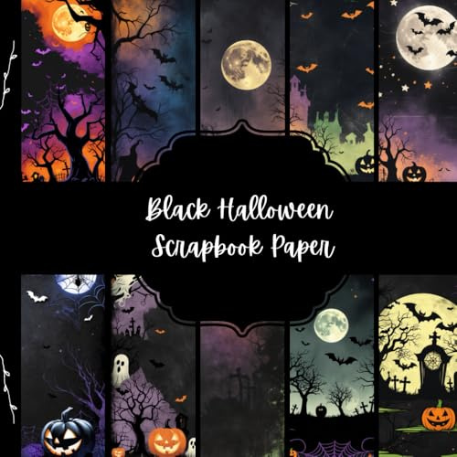 Black Halloween Scrapbook Paper, Spooky Junk Journal Paper, Creepy Decorative Paper, DIY Projects, Origami, Collage Sheets, Decoupage Paper, 10 Designs, Double SIded