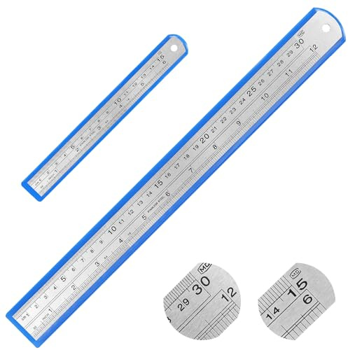 elzle Règles en Acier Inoxydable, 30 cm / 12 in + 15 cm / 6 in Règles en Métal Bord Droit Robuste pour la Mesure à Domicile du Bureau de l’école, Double Graduation, 2 pièces