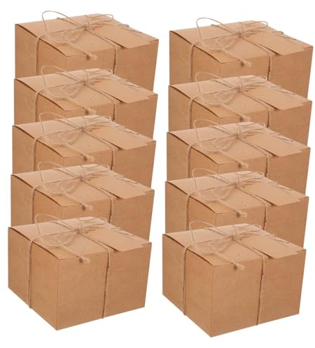 MOLUCKFU 10 Stück Teiliges Braune Karton-geschenkboxen aus Dickem Kraftpapier mit Leerem Etikett und Hanfschnur Robuste Verpackung für Kleine Präsente Personalisierbar Vielseitig für